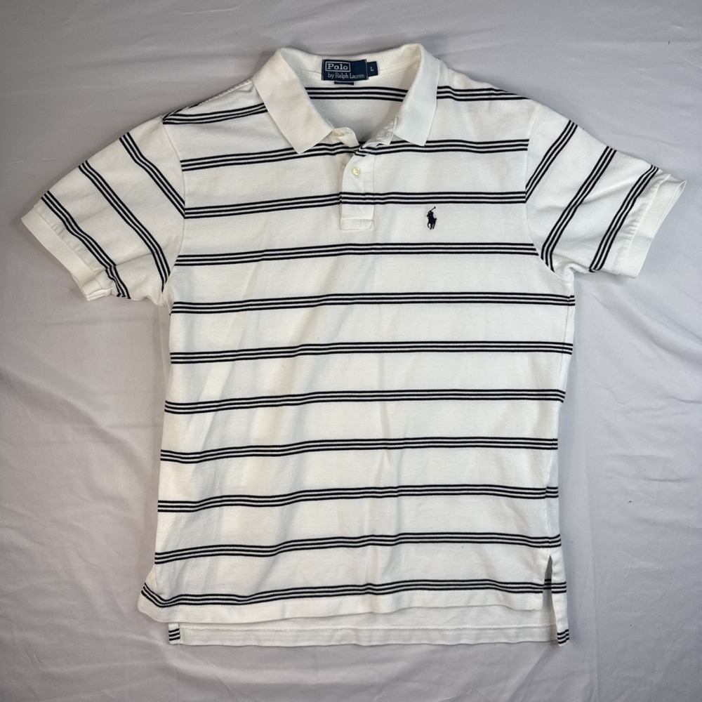 Polo Ralph Lauren Polo Shirt Men's XL White with Black Stripes Pony Preppy